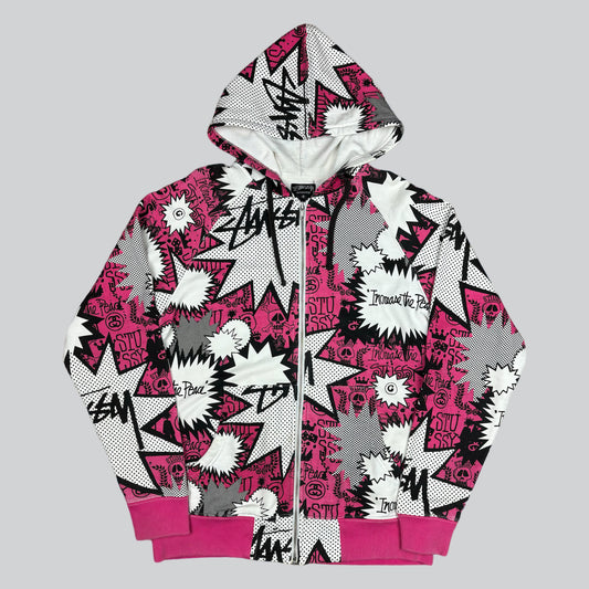 Stüssy Pink Comic Pop Art Zip Hoodie (S)